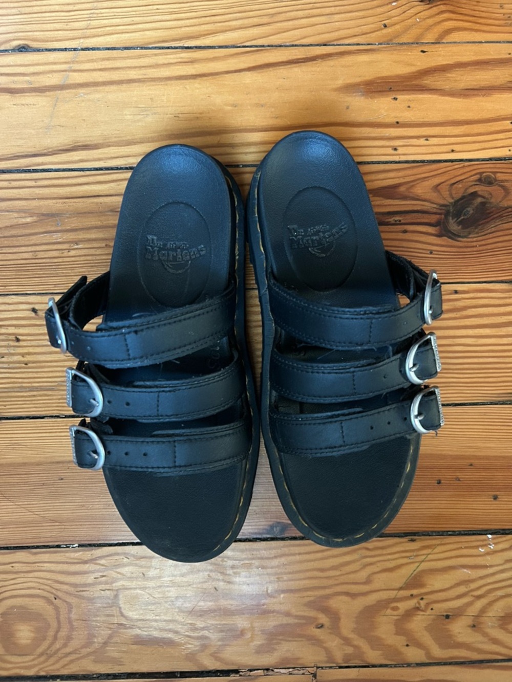 Dr. Martens Black Triple-Buckle Slide Sandals